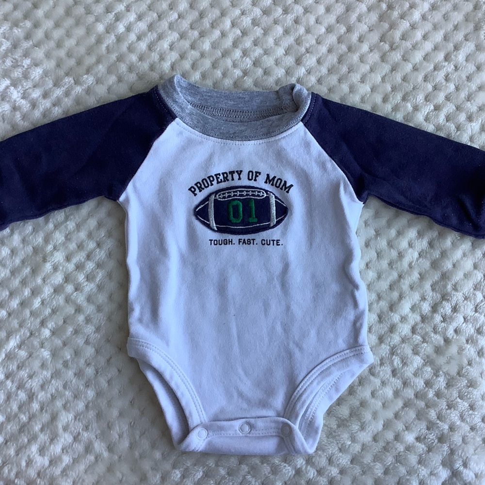 Carters Property Of Mom tough fast cute football long sleeve bodysuit NB newborn
